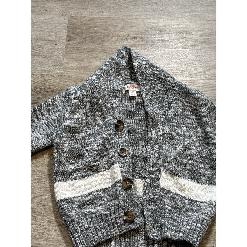 Cat & Jack 18M Toddler Cardigan Sweater Gray Stripe Button Front